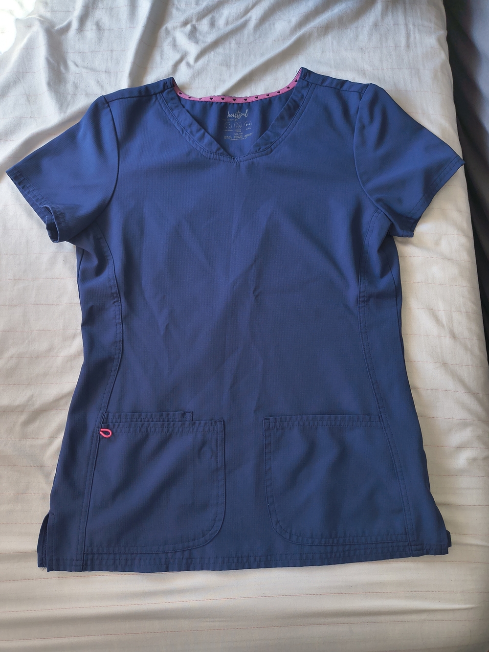 HeartSoul Navy Scrub Top with Pink Heart Trim